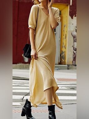 Free People Beach Free Fall Sweater Maxi Slit Ribbed Dress Sz S Boho Minimalist